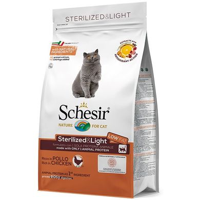 Cухий монопротеїновий корм Schesir Cat Sterilized & Light для стерилізованих кішок і кастрованих котів, для котів схильних до повноти 400 г