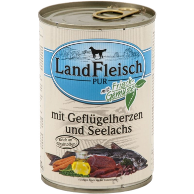 LandFleisch Adult Dog mit Geflugelherzen und Seelachs (птичье сердце, сайра) 400 г