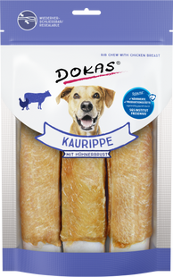Лакомство для собак Dokas - Жевательная говяжья кожа с куриной грудкой, говядина, курица, 210 г