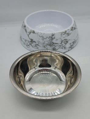 Меламиновая миска с чашей из нержавеющей стали Derby AH005 Marble, S, 150 мл, 10.5x14x4 см