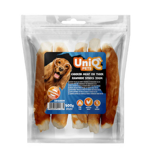 Лакомство для собак UniQ PETS Куриное мясо на толстых кожаных стеках 20 см 500 г, 500 г