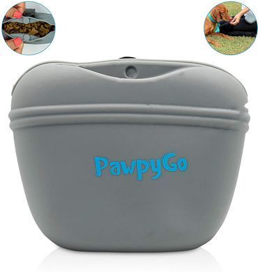 Силиконовая сумка PAWPYGO для лакомств для собак с магнитной застежкой и зажимом, серый