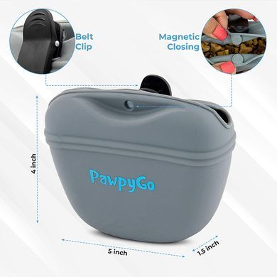 Силиконовая сумка PAWPYGO для лакомств для собак с магнитной застежкой и зажимом, серый