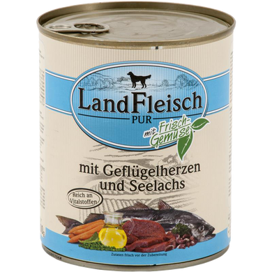 LandFleisch Adult Dog mit Geflugelherzen und Seelachs (птичье сердце, сайра) 800 г