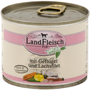 LandFleisch консерви для собак з філе птиці і лососем зі свіжими овочами, 195 г
