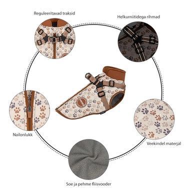 Зимова куртка для собак V.PET.B.R. Luxury Dog Jacket C519 Brown Paw, 38,5 см, 59 см, 37 см, 2XL