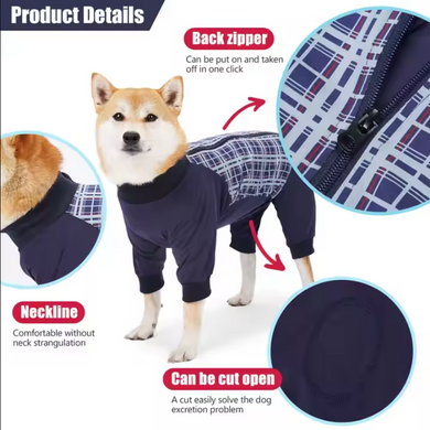 Комбінезон/попона для собак DoubleWin Recovery Suit Plaid Blue, 38 см, 60 мм, XS