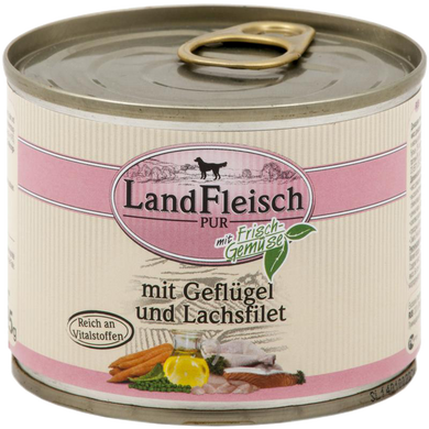 LandFleisch консерви для собак з філе птиці і лососем зі свіжими овочами, 195 г