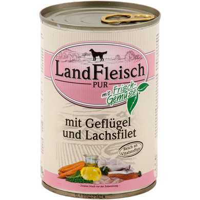 LandFleisch консерви для собак з філе птиці і лососем зі свіжими овочами, 400 г