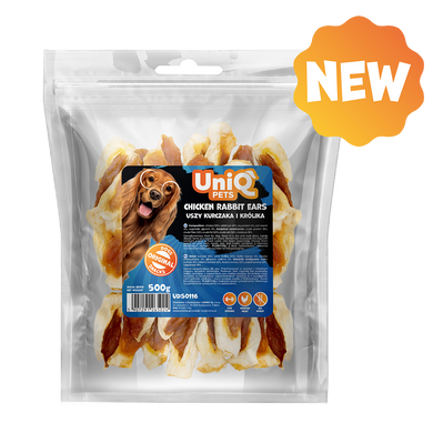 Ласощі для собак UniQ PETS Кролячі вуха з куркою 500 г