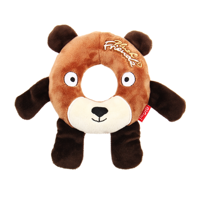 Игрушка для собак Gigwi Plush Friendz Плюшевый Медведь с Резиновым Кольцом Внутри и Пищалками 19 см, Medium