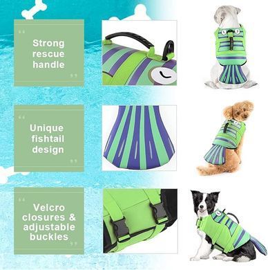 Рятувальний жилет для собак Derby Fish Design Green, 20 см, 30-42 см, 25-35 см, XS