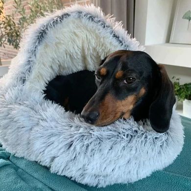 Плюшевая лежанка Люпосанчик Grey Plush Pet Bed для котов и собак, d - 40 см, XS