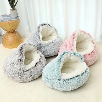Плюшевая лежанка Люпосанчик Grey Plush Pet Bed для котов и собак, d - 40 см, XS