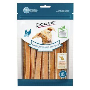 Лакомство для собак Dokas - Полоски из кроличьей кожи с куриной грудкой, кролик, курица, 120 г