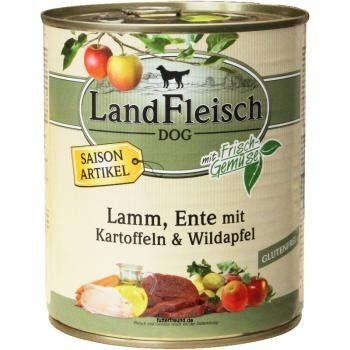 LandFleisch консерви для собак з ягням, качкою, картоплею і диким яблуком, 800 г