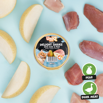 Кремовий вологий корм для котів UNIQ PETS CAT WET FOOD DELIGHT SHAKE з качкою та грушею, 60 г
