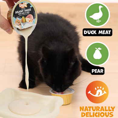 Кремовий вологий корм для котів UNIQ PETS CAT WET FOOD DELIGHT SHAKE з качкою та грушею, 60 г