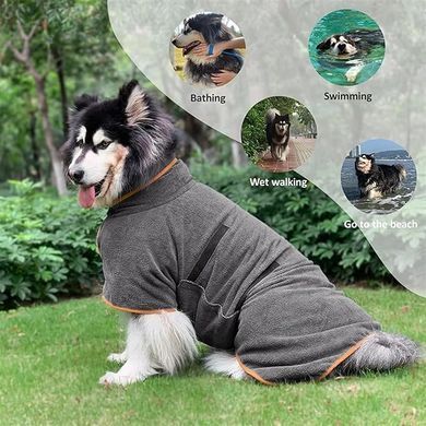 Рушник/халат для собак Derby з мікрофібри на липучках, Grey, XS