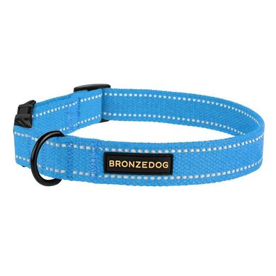 Нашийник для собак BronzeDog Сotton рефлекторний х / б брезент c металевою пряжкою блакитний