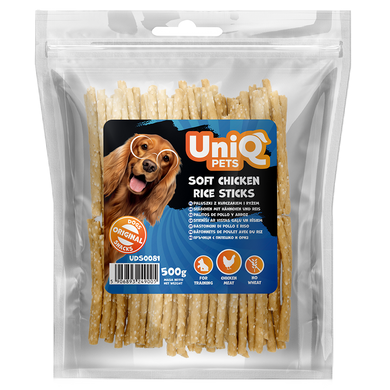 Ласощі для собак UniQ PETS М'які курячі стіки з рисом 500 г