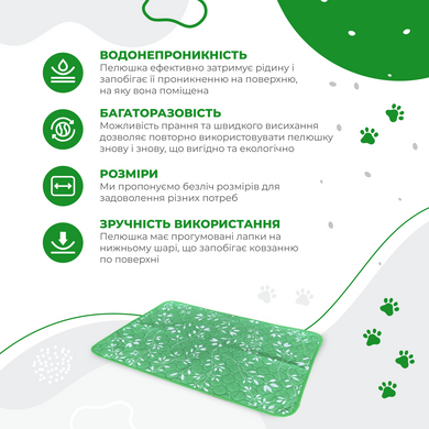 Многоразовая пеленка для собак Pelushka Green Leaf, 40х60 см