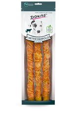Ласощі для собак Dokas - Жувальна яловича шкіра з куркою (3х33 см), курка, яловичина, 315 г