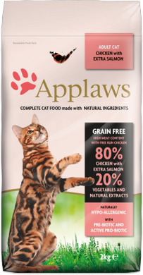 Applaws Chicken with Extra Salmon беззерновой корм для кошек + пробиотик, 2 кг, Упаковка виробника