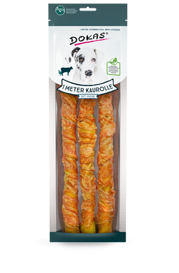 Лакомство для собак Dokas - Жевательная говяжья кожа с курицей (3х33 см), говядина, курица, 315 г