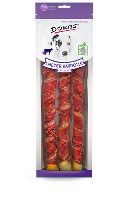 Лакомство для собак Dokas - Жевательная говяжья кожа с уткой (3х33 см), говядина, утка, 315 г