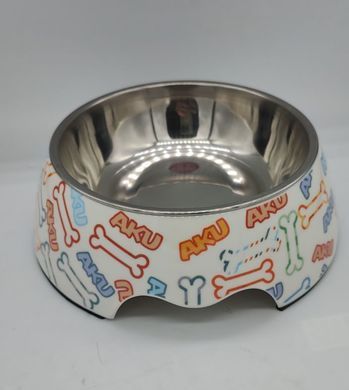 Меламиновая миска с чашей из нержавеющей стали Derby AH005 AKU Bone, S, 150 мл, 10.5x14x4 см