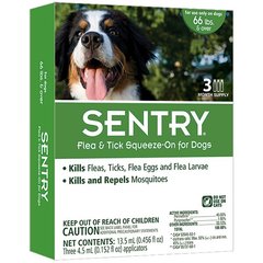 Капли SENTRY от блох, клещей и комаров для собак более 30 кг, 4,5 мл, Капли, 1 шт., Поштучно