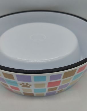 Меламиновая миска для собак Derby AH002 Squares & paws, M, 470 мл, 14.5x17.5x6 см