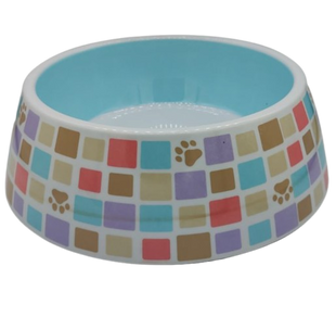Меламиновая миска для собак Derby AH002 Squares & paws, M, 470 мл, 14.5x17.5x6 см