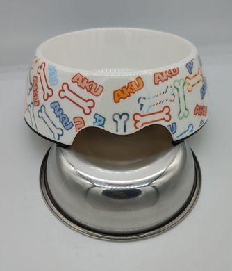 Меламиновая миска с чашей из нержавеющей стали Derby AH005 AKU Bone, M, 370 мл, 14x17.5x5.5 см