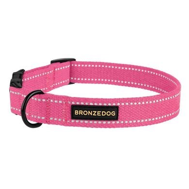 Ошейник для собак BronzeDog Сotton рефлекторный х/б брезент c металлической пряжкой розовый