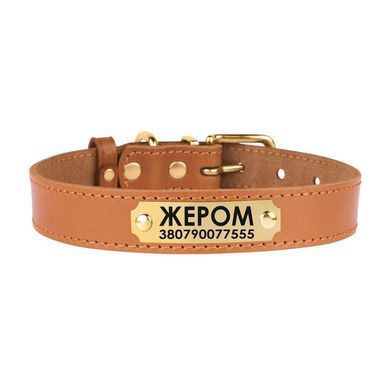 Ошейник для Собак Кожаный BronzeDog Classic с Литой Латунной Фурнитурой Горчичный