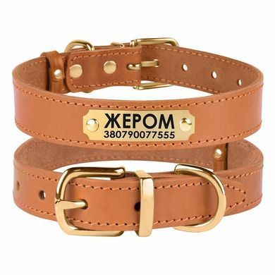 Ошейник для Собак Кожаный BronzeDog Classic с Литой Латунной Фурнитурой Горчичный