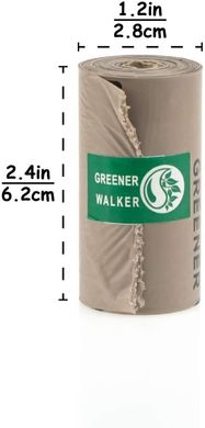 Біорозкладні пакети для збору фекалій собак Greener Walker, Кофейный, 1 рулон - 15 пакетов
