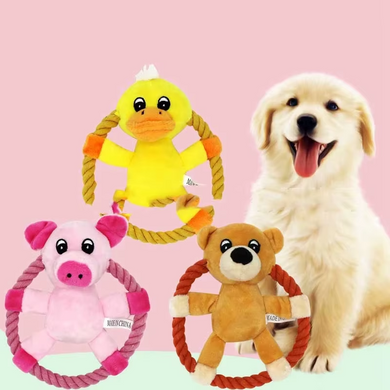 М&rsquo;яка іграшка для собак з канатом Derby Squeaky&Funny Animal, Помаранчевий