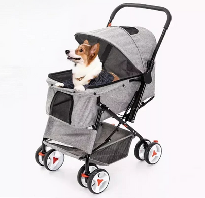 Складная коляска для домашних животных Pet Stroller with Storage Basket Grey