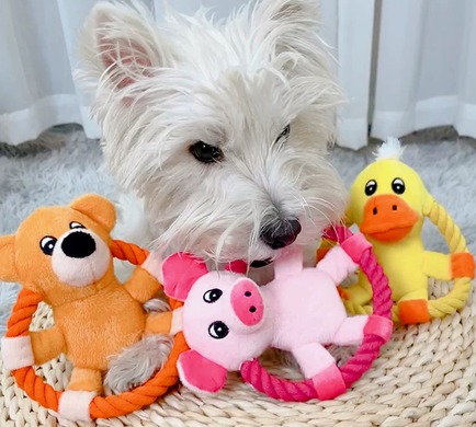 М&rsquo;яка іграшка для собак з канатом Derby Squeaky&Funny Animal, Помаранчевий
