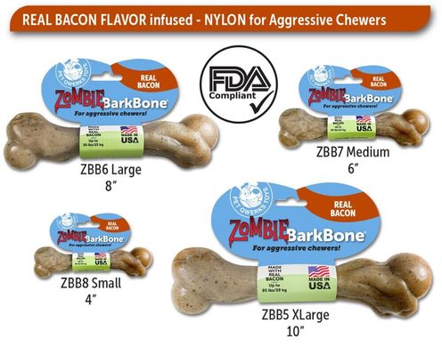 Жевательная кость для собак Pet Qwerks Zombie Bacon BarkBone с ароматом бекона, Large