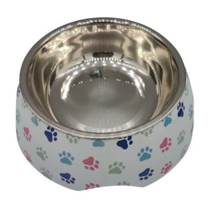 Меламиновая миска с чашей из нержавеющей стали Derby AH005 Paws, S, 150 мл, 10.5x14x4 см