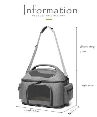 Сумка-переноска для домашних животных Lovoyager Portable Pet Carrier Bags, серый, 42х30х34 см