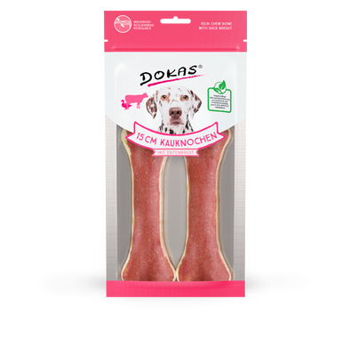 Ласощі для собак Dokas - Жувальні кісточки з качкою 2х15 см, качка, яловичина, 130 г