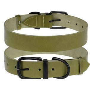 Ошейник для Собак Кожаный BronzeDog Classic с Металлической Фурнитурой Оливковый
