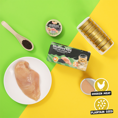 Вкусный паштет UNIQ PETS CAT WET FOOD DELICIOUS с курицей и семенами подорожника, 30 г