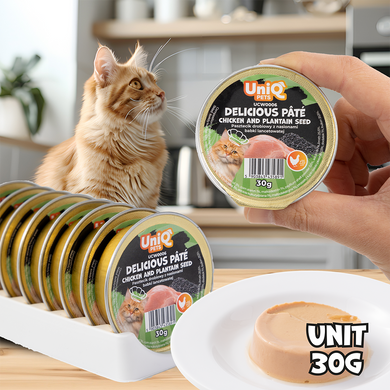 Вкусный паштет UNIQ PETS CAT WET FOOD DELICIOUS с курицей и семенами подорожника, 30 г