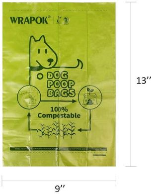 100% биоразлагаемые пакеты WRAPOK для собачьих фекалий, 1 рулон - 15 пакетов